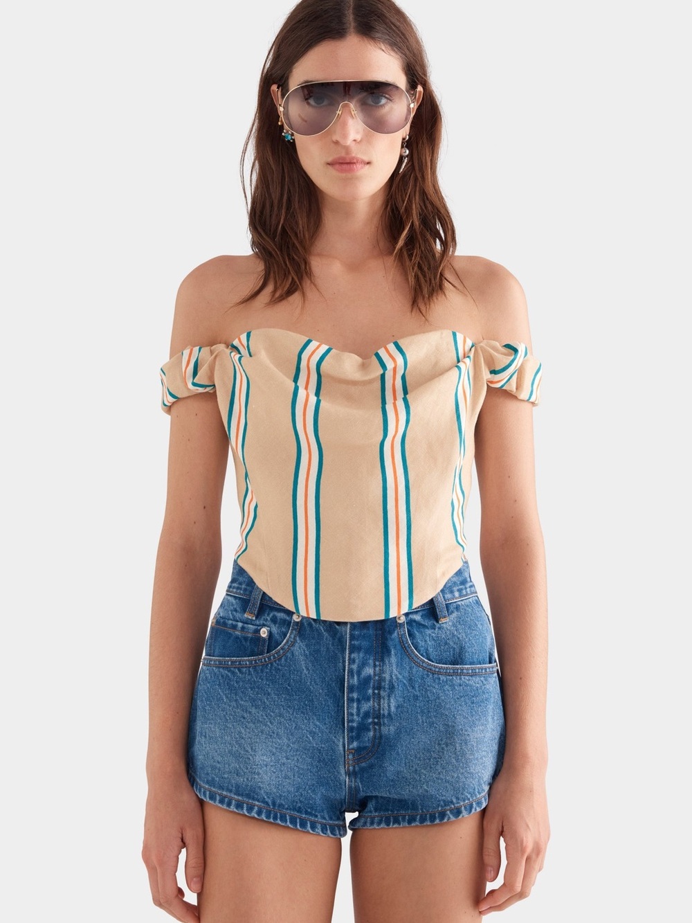 Venroy Draped Linen Corset Top